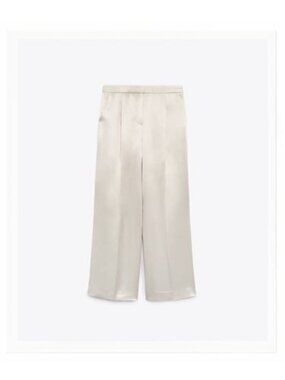 Zara Satin Pleated Pants Light Beige
